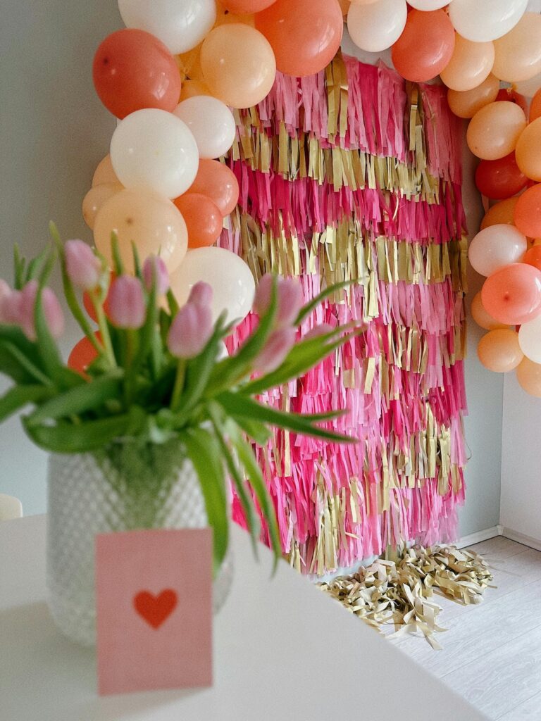 Valentine's Day balloon creation with party setup